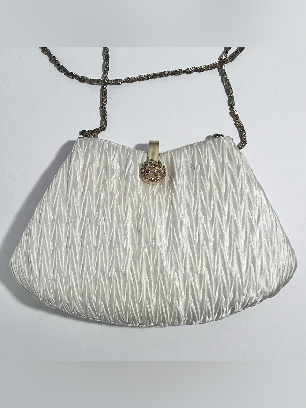 MORGAN TAYLOR Pleated Ivory SATIN LINED Purse / CROSSBODY or Clutch / No Damage